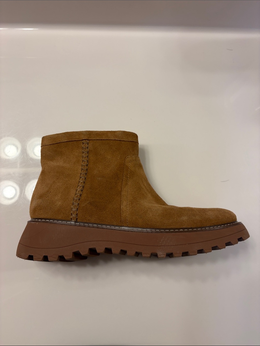 Lucky Brand Women's Suede Ankle Boot in Chestnut Brown